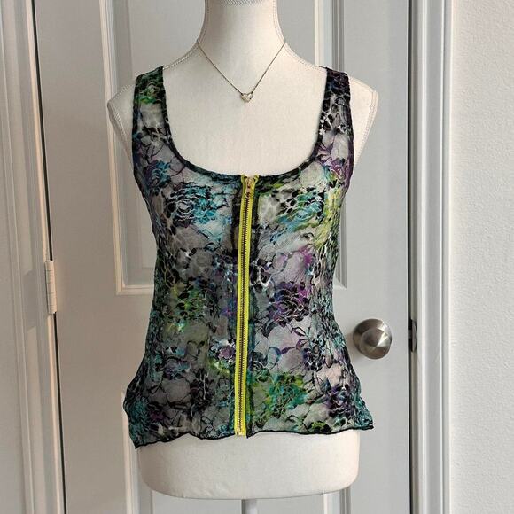 Wet Seal Size Small Vintage Sheer Zipper Up Laced Summer Vibes Tank - Picture 1 of 4